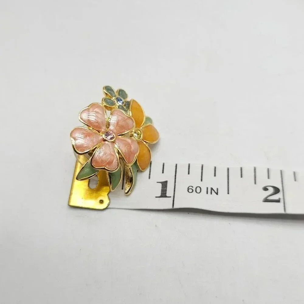 Joan Enamel Flower Post Earrings Multicolor Petals Rhinestones SPRING FLING